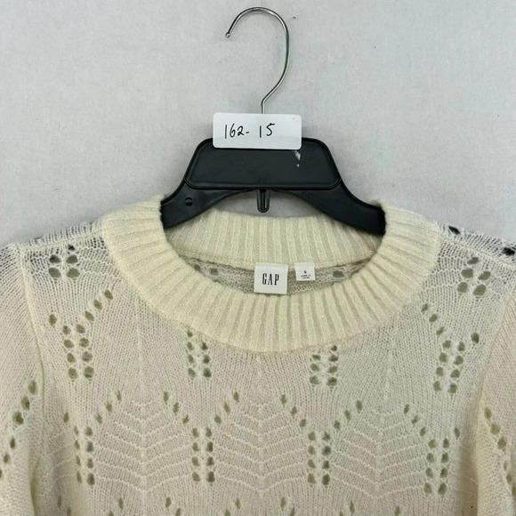 GAP Sweater Women's S Beige Cable-Knit Pointelle Crew Neck Ribbed Balloon Sleeve - Picture 13 of 13